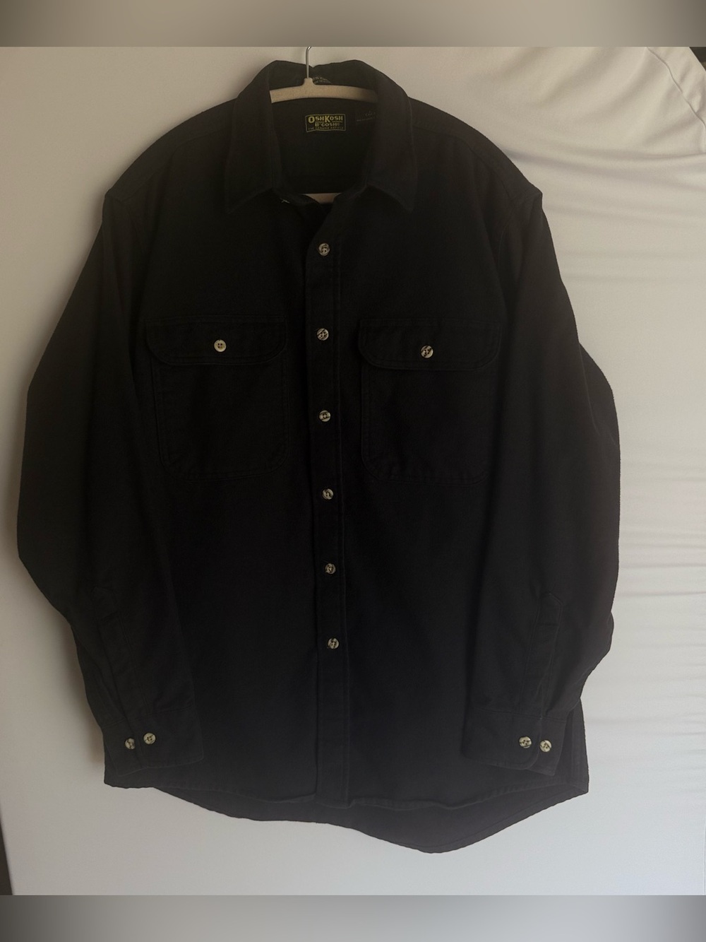 OshKosh B'gosh Men's Black Button-Front Cotton Shirt Jacket Made in USA Vintage